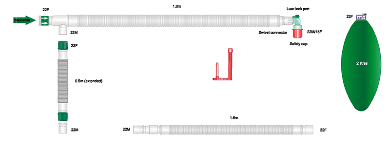 UniFlow™ Koaxial-Beatmungssystem 1,6m, mit 2,0l Beutel und 1,5m Faltenschlauch